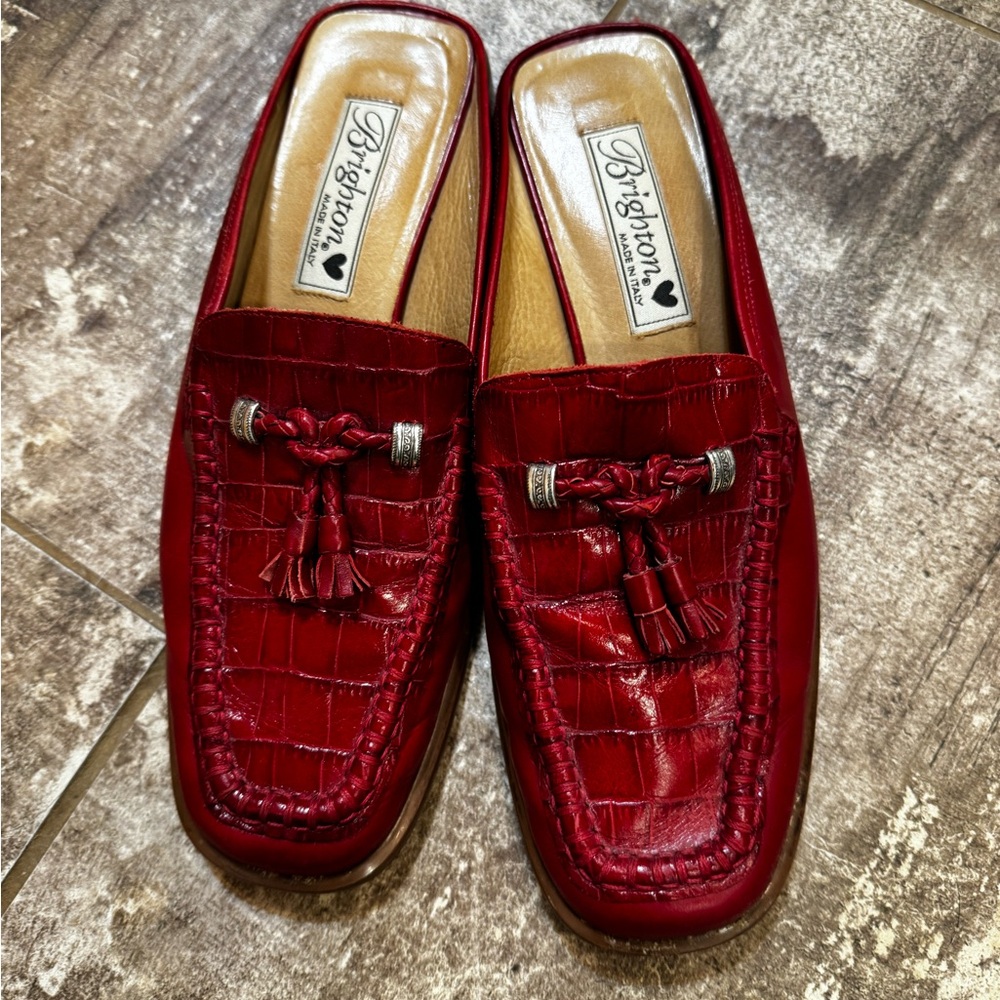 Brighton Red Leather Tassel Loafers Flats